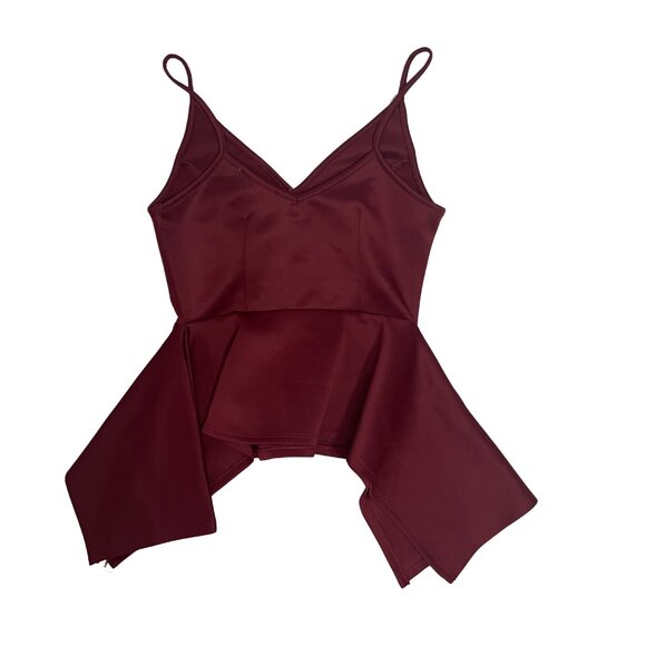 Love J Women's Burgundy Peplum Tank Sz M Asymmetrical Hem Date Night Y2K Chic - Picture 10 of 10